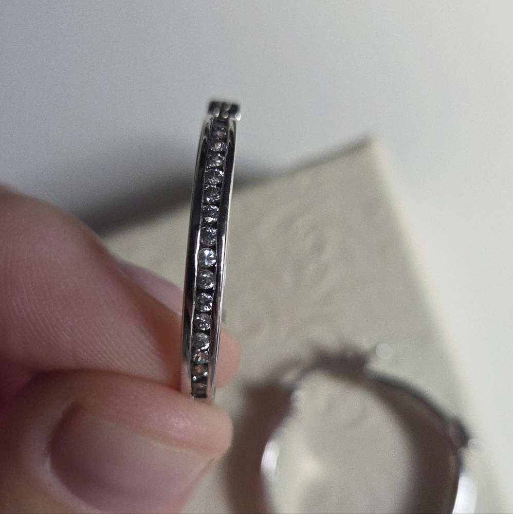 Elegant Sterling Silver Hoop Earrings With Diamonds And Ruby